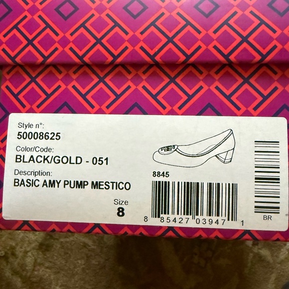 Tory Burch Black/Gold Amy Pump Mestico with Gold Emblem SZ 8 EUC - Picture 13 of 14